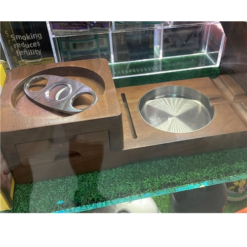 ASHTRAY+CIGAR CUTTER + WOODEN TRAY - Rabbit Habit 